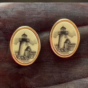 Lighthouse Oval Earrings with Gold Trim